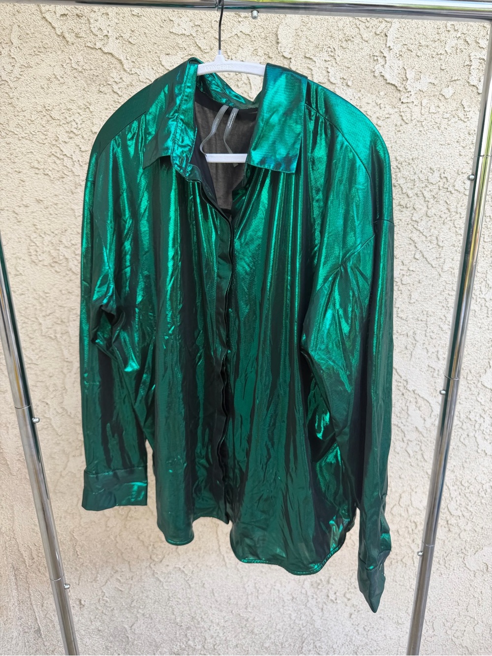 Anthropologie Shiny Emerald Green Lightweight Button-Front Shirt Jacket